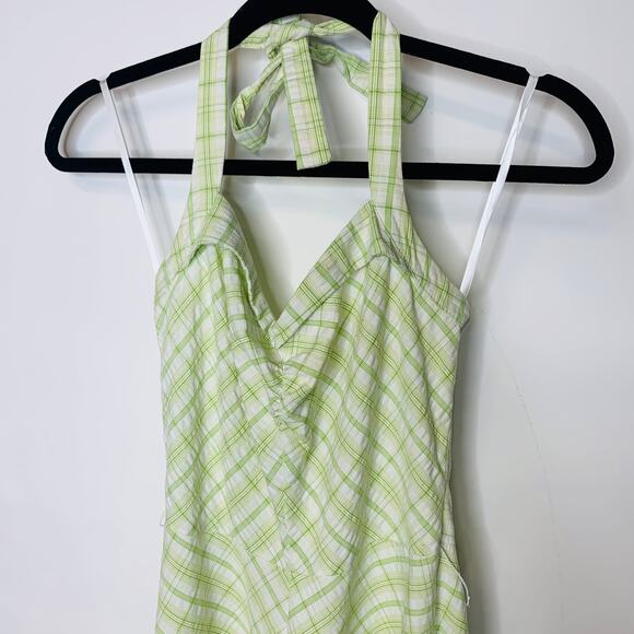 VintageY2k Lime Green Plaid Halter Dress Sz Small - Picture 11 of 16